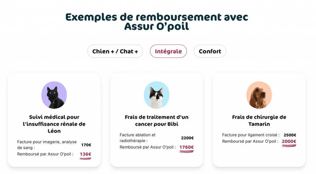 Exemples de remboursement avec la formule Intégrale Assur O'poil